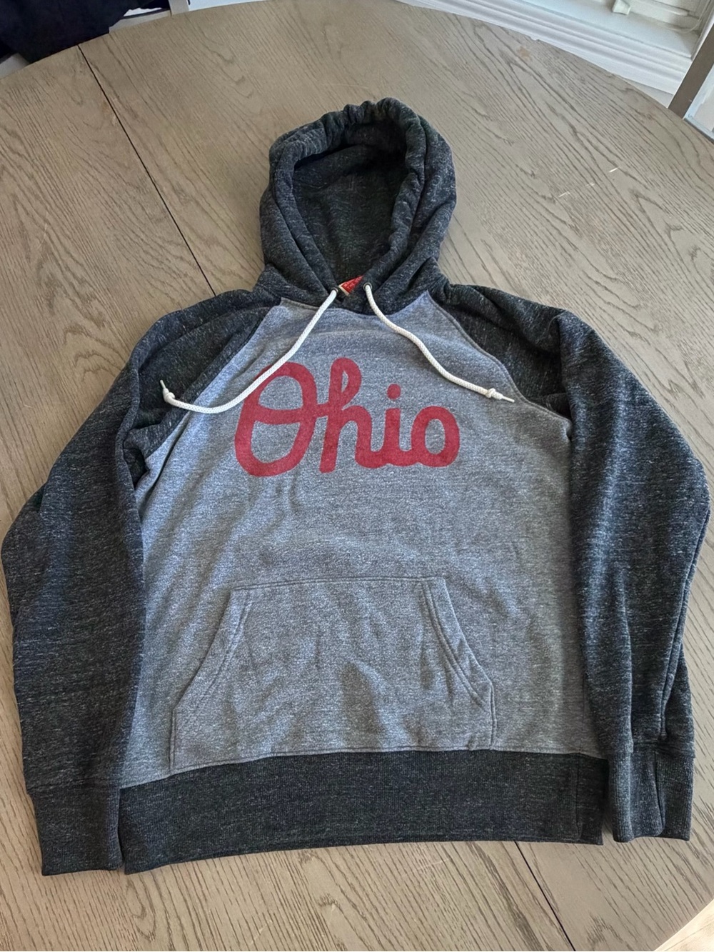 HOMAGE Ohio Pullover Hoodie - Red on Light Gray with Charcoal Sleeves